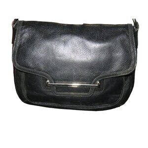Coach Taylor Black Leather Marin Flap Magnetic Closure adjustable strap Satchel